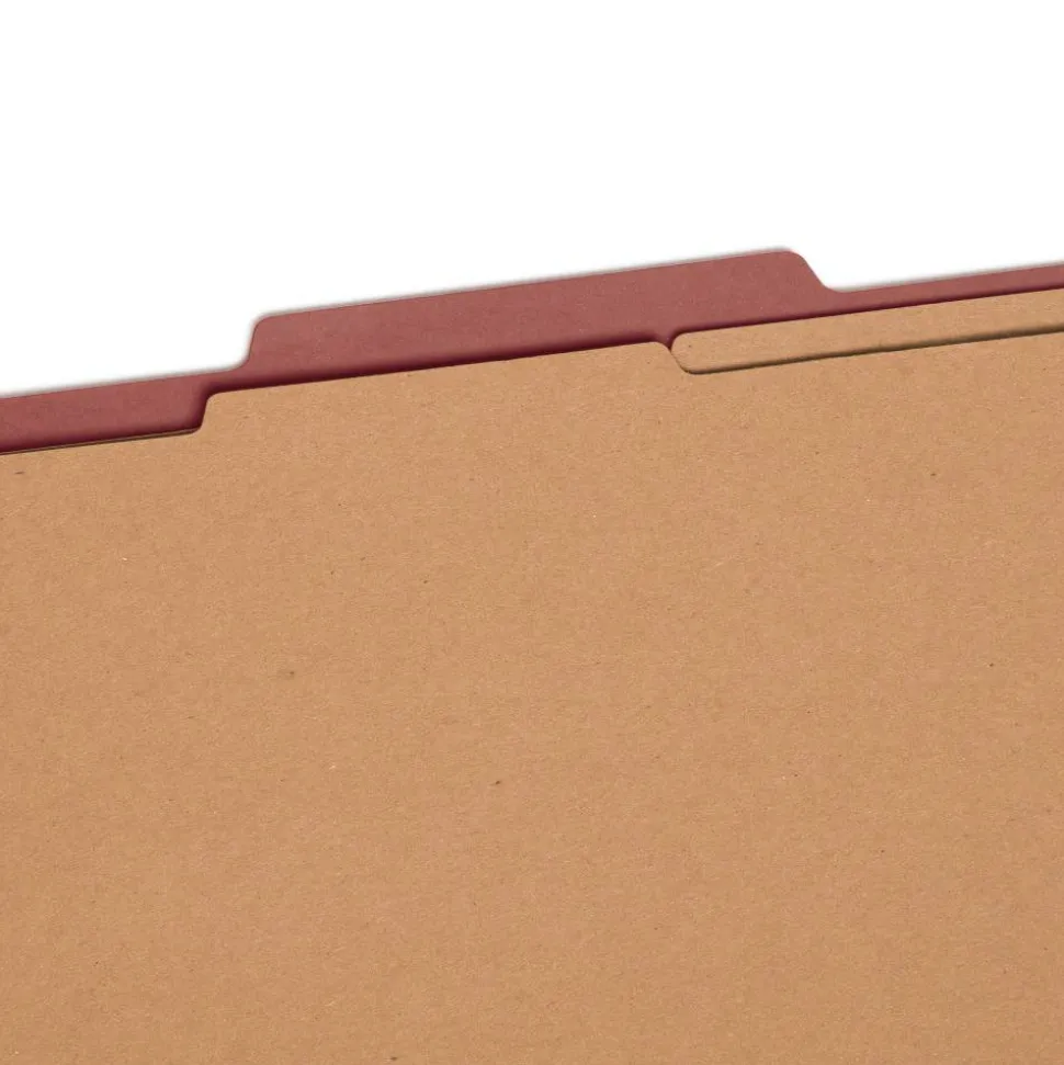 Smead Pressboard Classification Folders, 2/5-Cut Tab, Expands 2", 2 Dividers, 6 SafeSHIELD Fasteners, Legal Size, Red, 10/Box