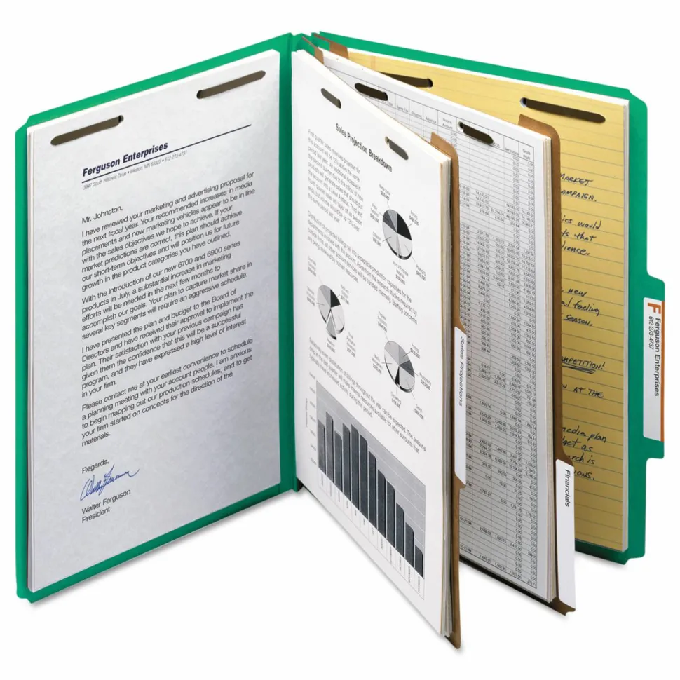 Smead Pressboard Colored Classification Folders, 2" Capacity, Green, Box Of 10 - 14063