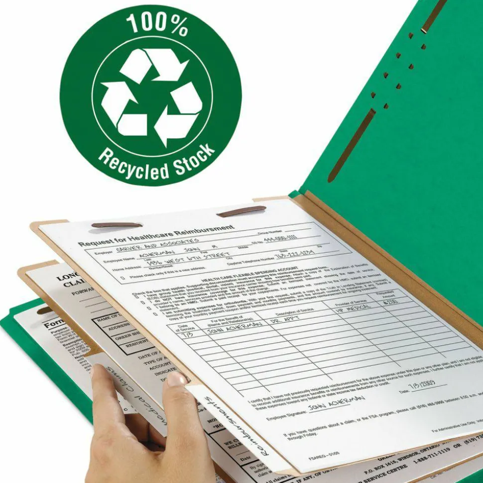 Smead Pressboard Colored Classification Folders, 2" Capacity, Green, Box Of 10 - 14063