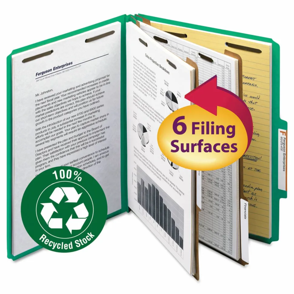 Smead Pressboard Colored Classification Folders, 2" Capacity, Green, Box Of 10 - 14063