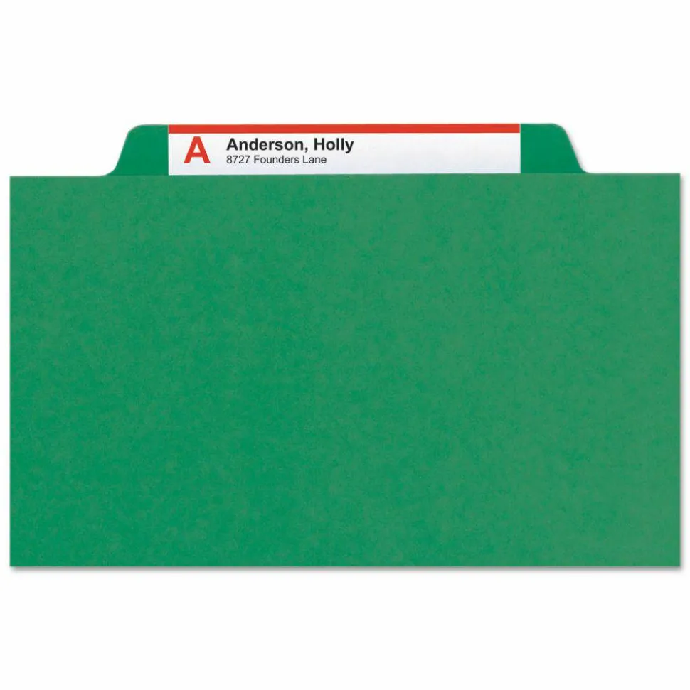 Smead Pressboard Colored Classification Folders, 2" Capacity, Green, Box Of 10 - 14063