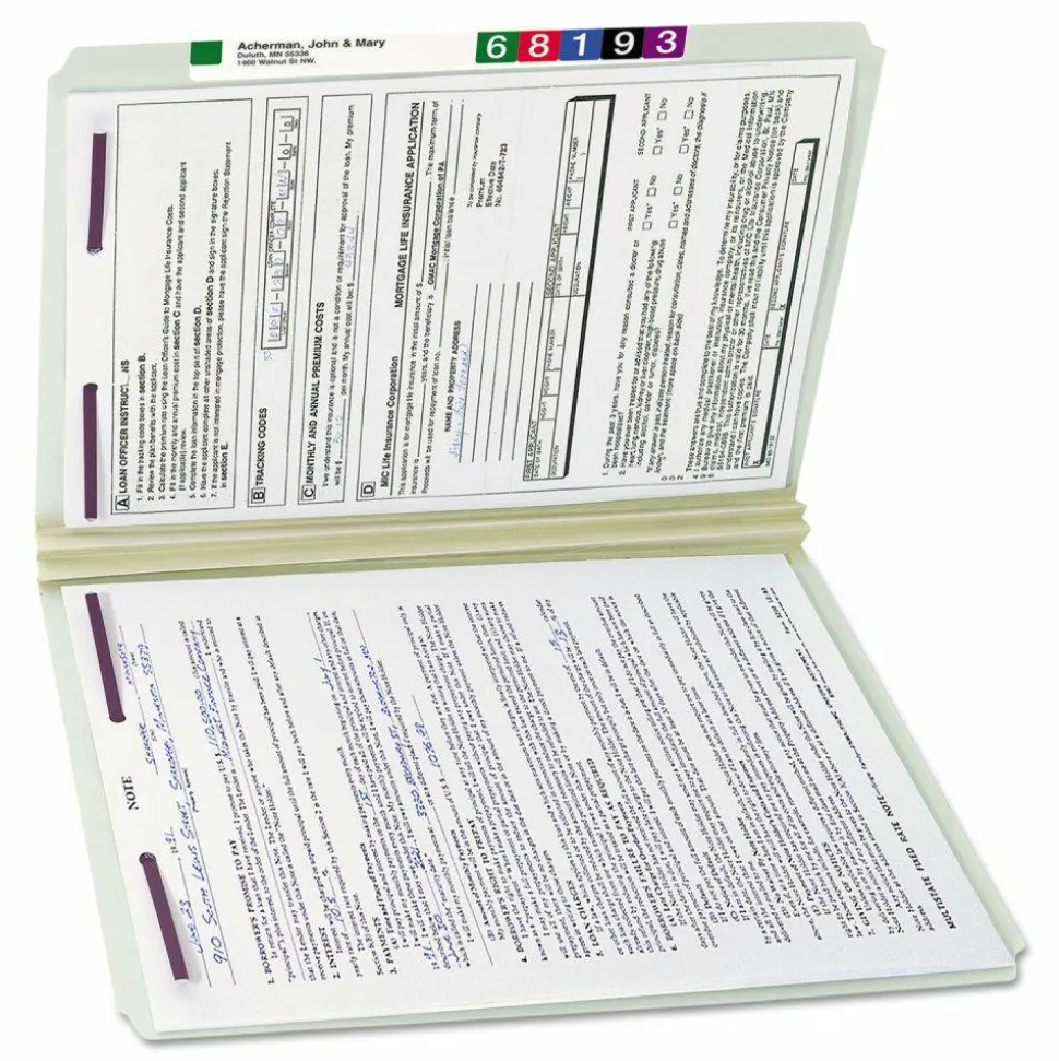 Smead Pressboard Fastener Folders With SafeSHIELD Coated Fasteners, 2" Expansion, Legal Size, Gray/Green, Box Of 25