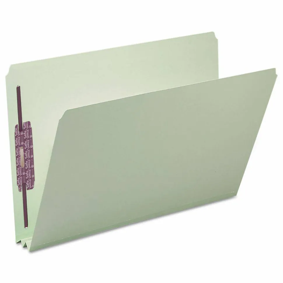 Smead Pressboard Fastener Folders With SafeSHIELD Coated Fasteners, 2" Expansion, Legal Size, Gray/Green, Box Of 25