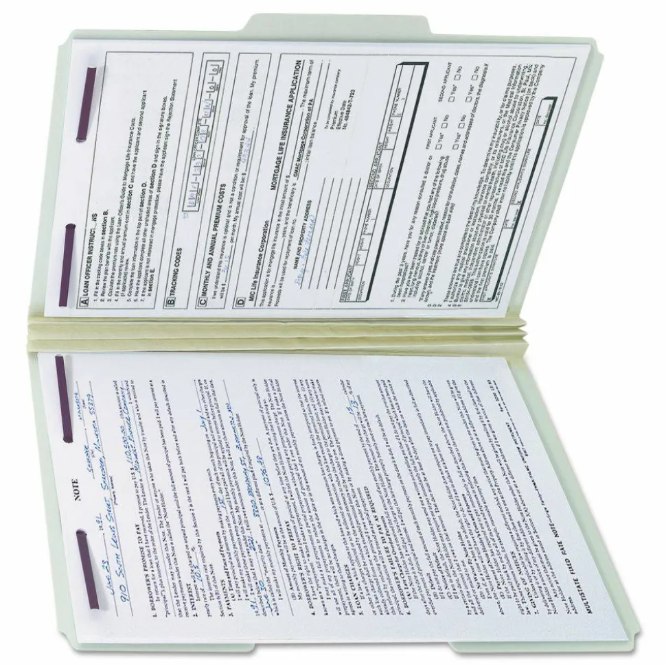 Smead Pressboard Fastener Folders With SafeSHIELD Fasteners, 3" Expansion, Legal Size, 100% Recycled, Gray/Green, Box Of 25