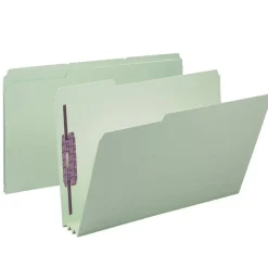 Smead Pressboard Fastener Folders With SafeSHIELD Fasteners, 3" Expansion, Legal Size, 100% Recycled, Gray/Green, Box Of 25