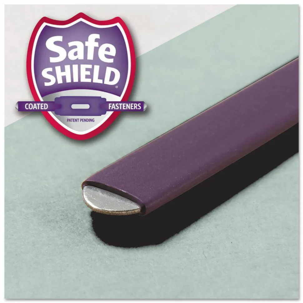 Smead Pressboard Fastener Folders With SafeSHIELD Fasteners, 3" Expansion, Legal Size, 100% Recycled, Gray/Green, Box Of 25