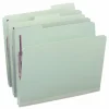 Smead Pressboard Fastener Folders With SafeSHIELD Fasteners, 1" Expansion, Letter Size, 100% Recycled, Gray/Green, Box Of 25