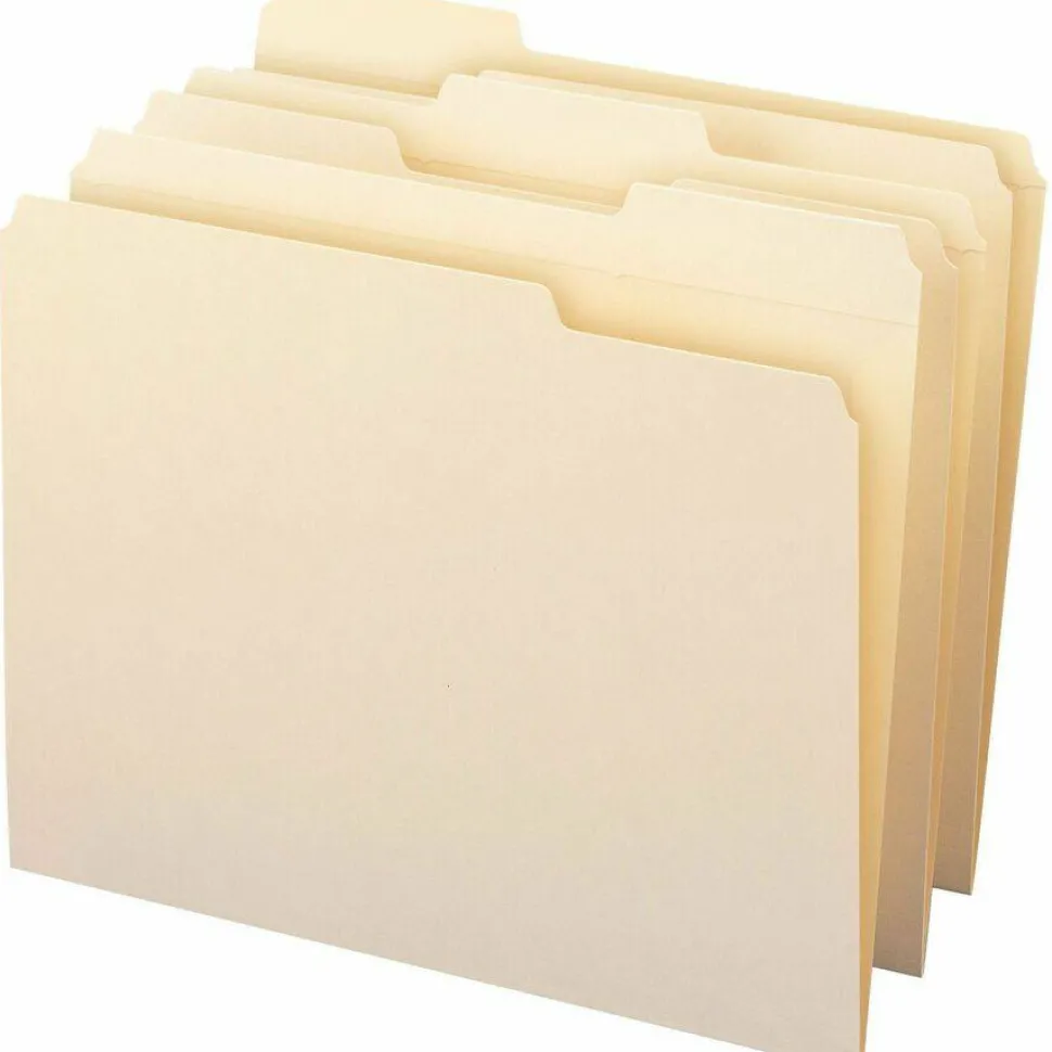 Smead Reinforced Tab File Folders, Letter Size, 1/3 Cut, Manila, Box Of 100 (10334)