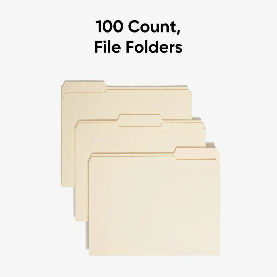 Smead Reinforced Tab File Folders, Letter Size, 1/3 Cut, Manila, Box Of 100 (10334)