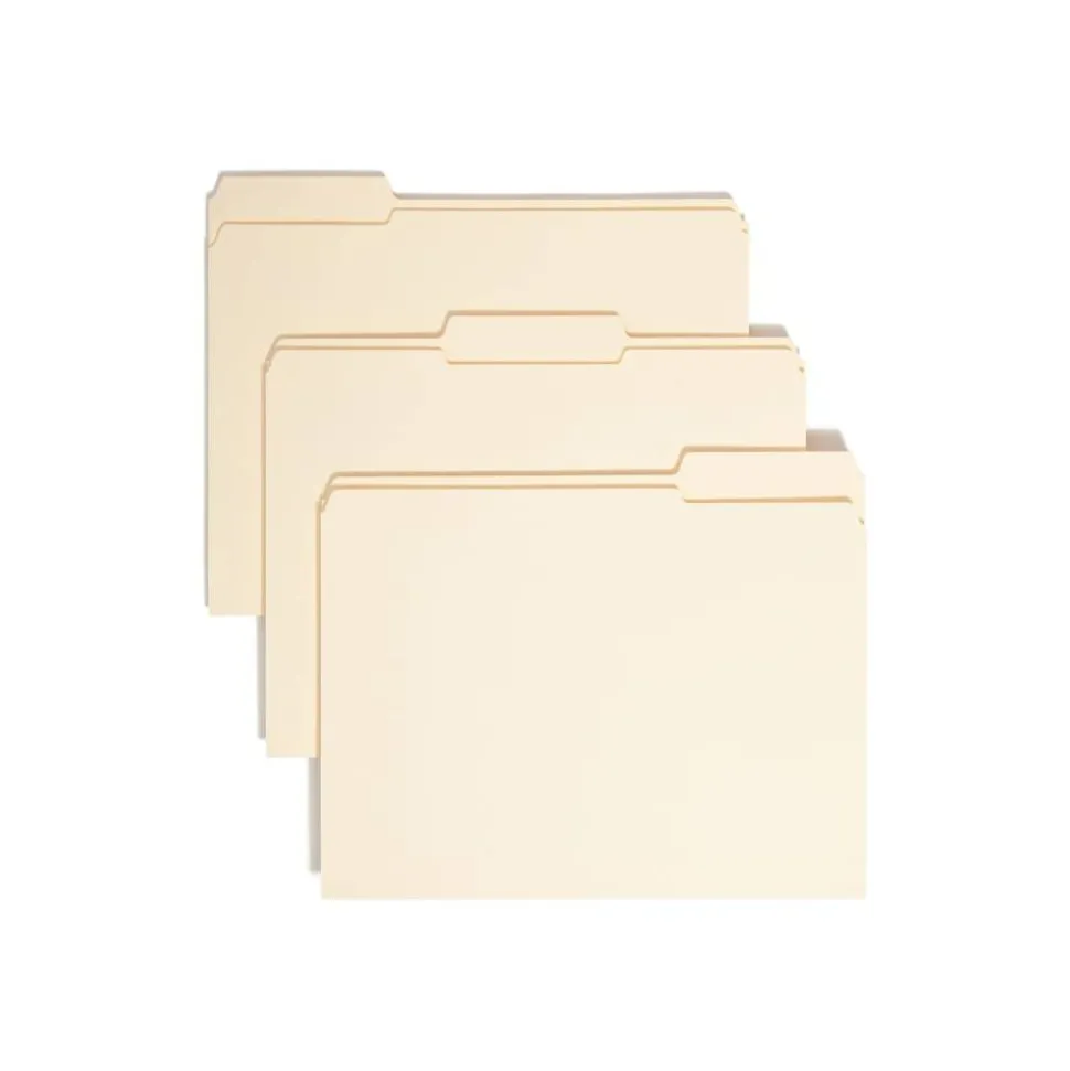 Smead Reinforced Tab File Folders, Letter Size, 1/3 Cut, Manila, Box Of 100 (10334)