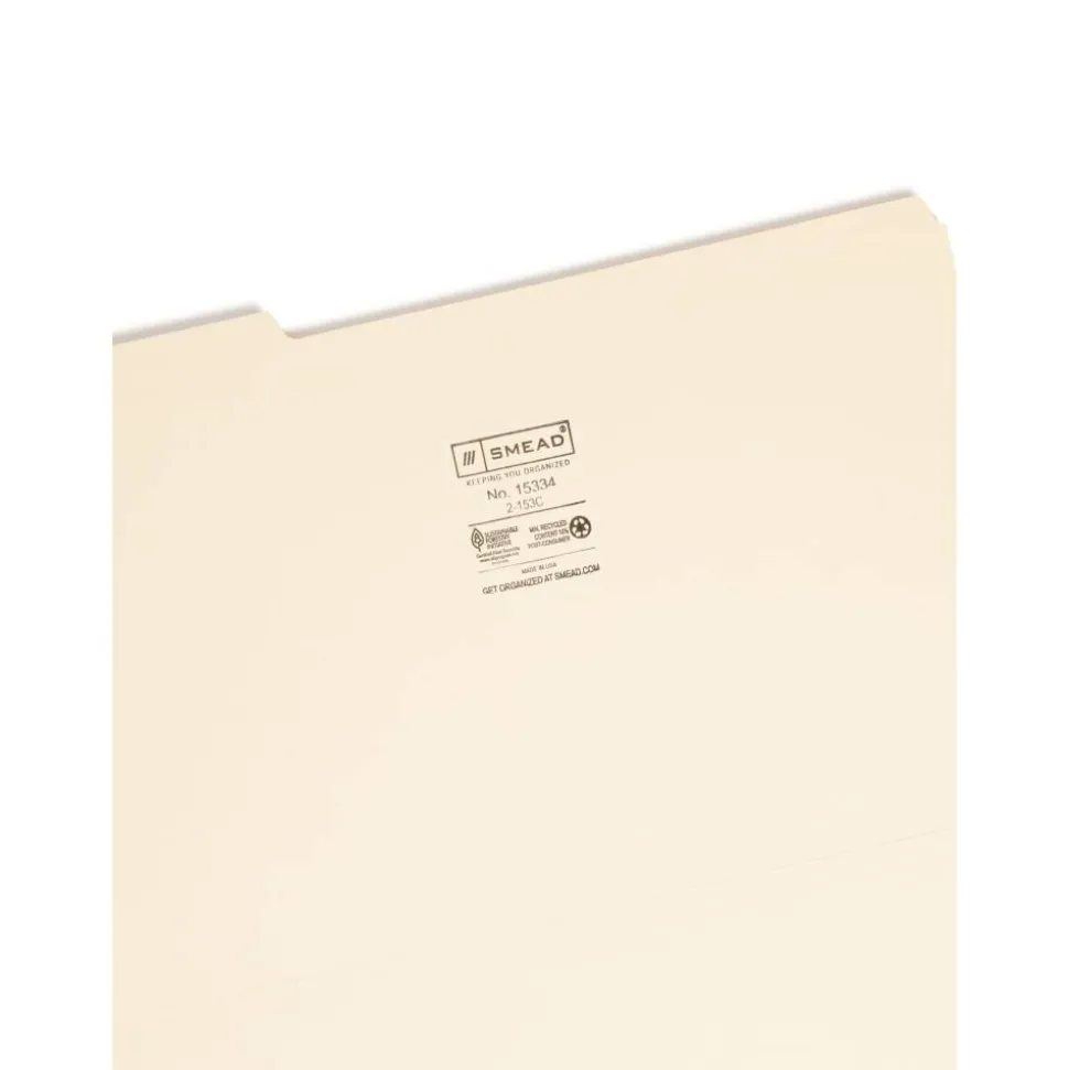 Smead Reinforced Tab File Folders, Legal Size, 1/3 Cut, Manila, Box Of 100