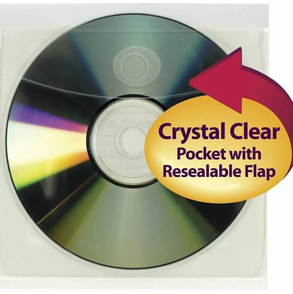 Smead Self-Adhesive CD/DVD Pockets, 4.9"H x 5"W, Clear, Poly, 10 / Pack