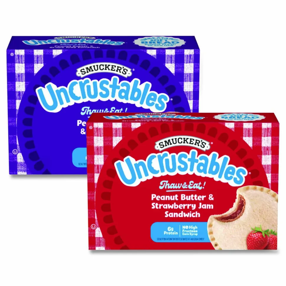 Smucker's UNCRUSTABLES Peanut Butter and Grape Jelly/Peanut Butter and Strawberry Jam, 2 oz, 10 Sandwiches/Pack, 2 Packs/Carton