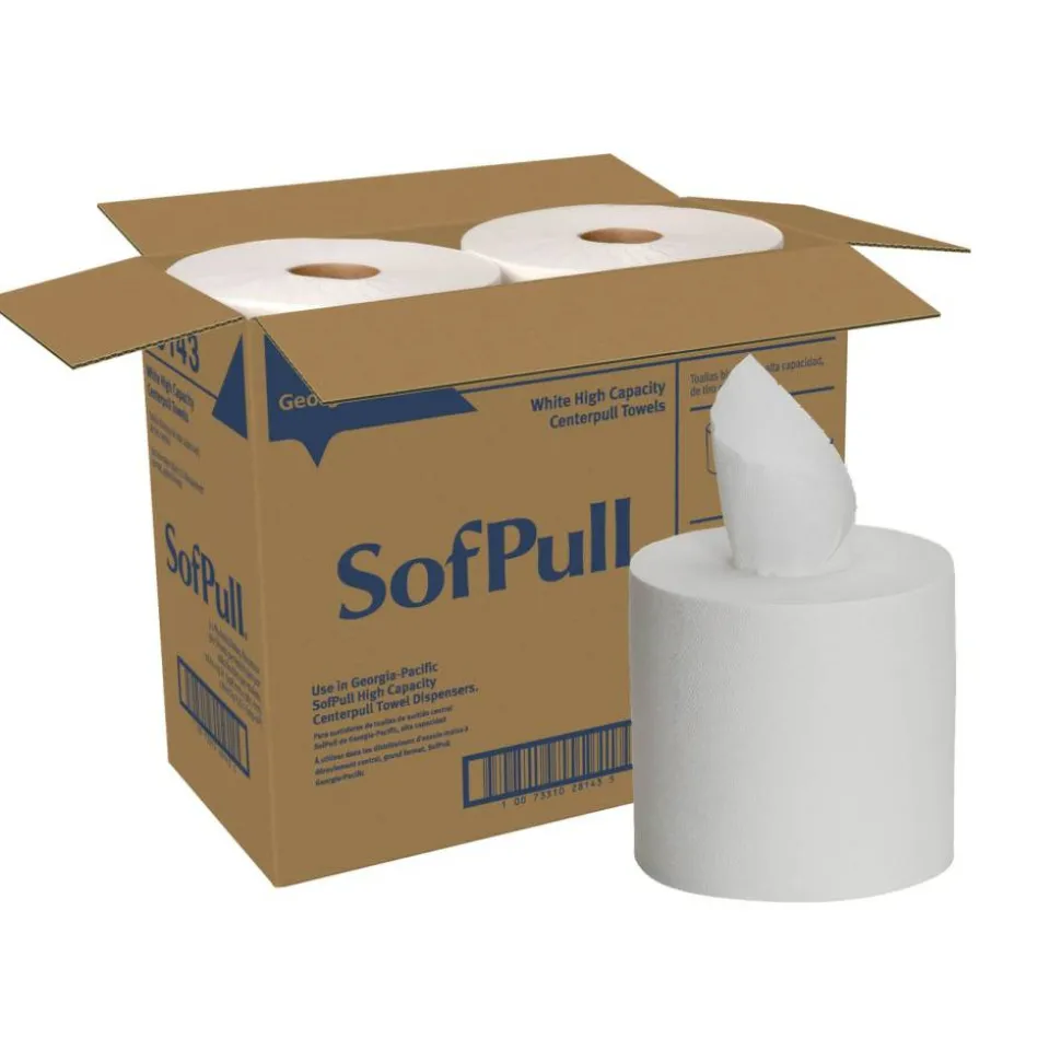 SofPull by GP PRO, 1-Ply, Centerpull Perforated Towels, White, 4 Rolls Per Case, 567 Sheets Per Roll