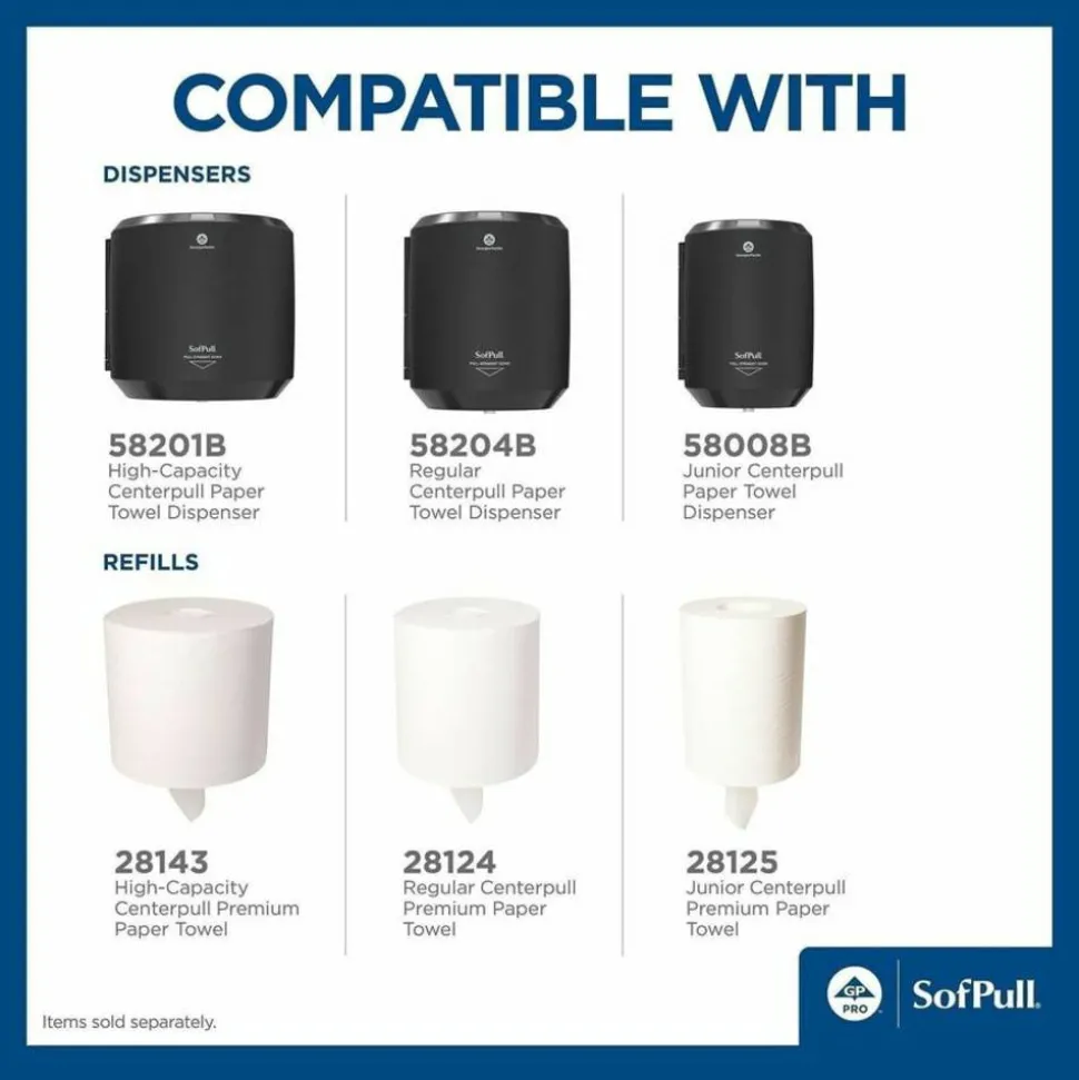SofPull by GP PRO, 1-Ply, Centerpull Perforated Towels, White, 4 Rolls Per Case, 567 Sheets Per Roll