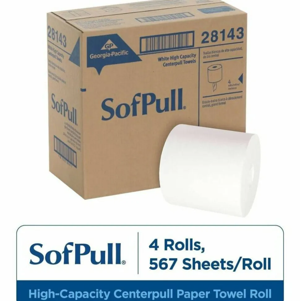 SofPull by GP PRO, 1-Ply, Centerpull Perforated Towels, White, 4 Rolls Per Case, 567 Sheets Per Roll