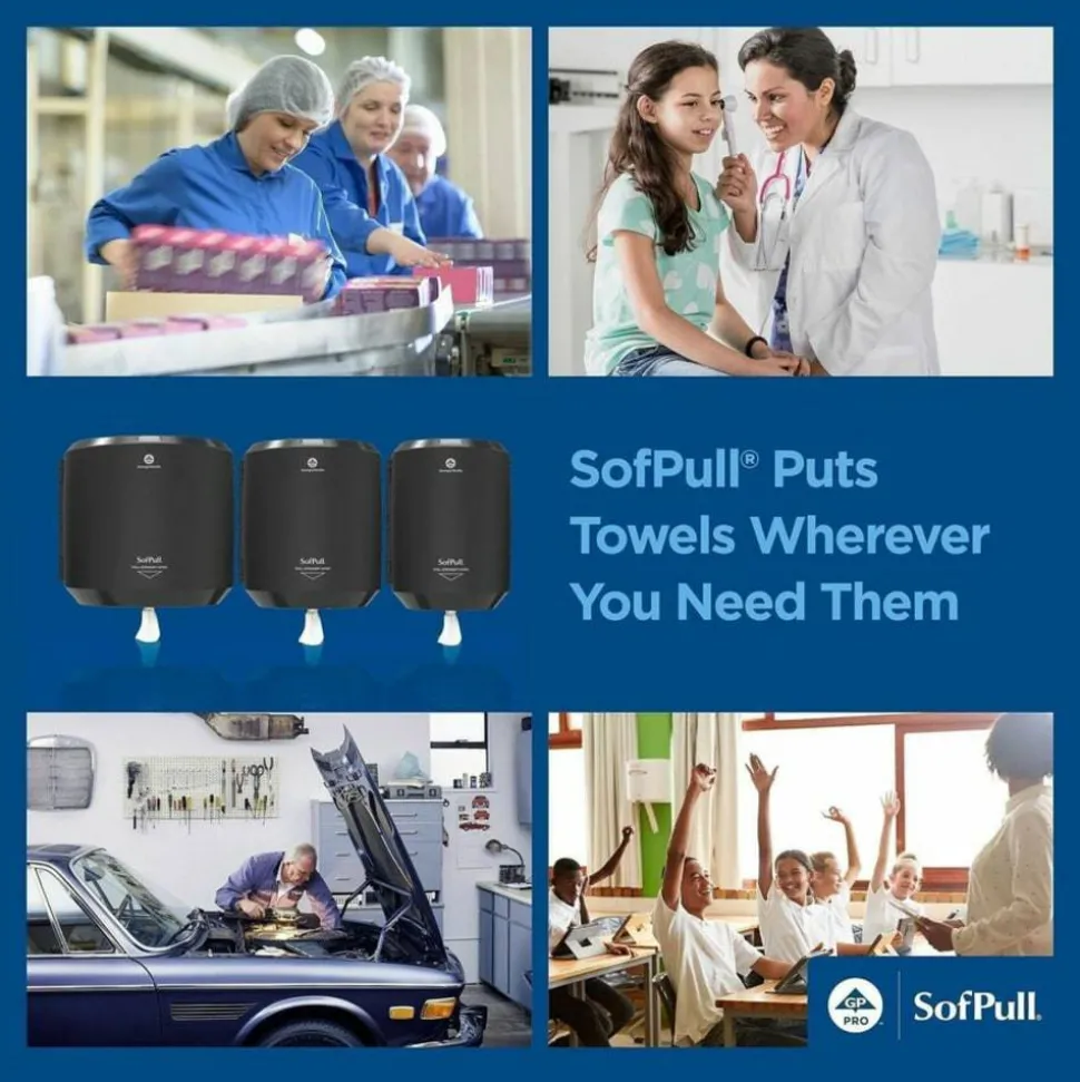 SofPull by GP PRO, 1-Ply, Centerpull Perforated Towels, White, 4 Rolls Per Case, 567 Sheets Per Roll