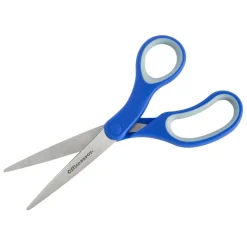 Soft Handle Stainless Steel Scissors, 8", Straight, Blue/Gray
