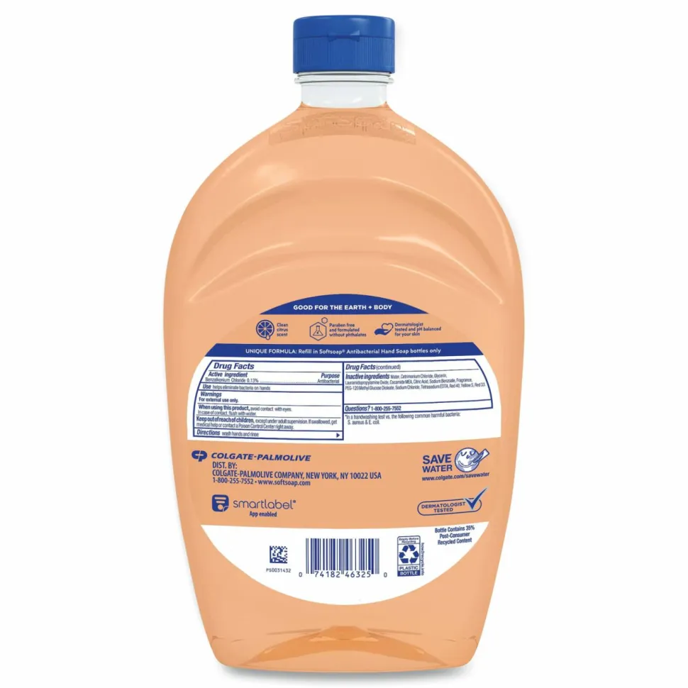 Softsoap Antibacterial Liquid Hand Soap Refill, Fresh Scent, 50 oz, Orange, 3/Carton