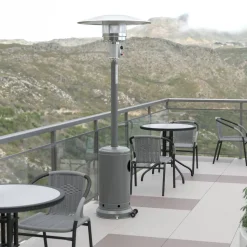 Sol Patio Outdoor Heating-Silver Stainless Steel 40,000 BTU Propane Heater with Wheels-Commercial & Residential Use-7.5 Feet Tall