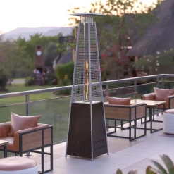 Sol Patio Outdoor Heating-Bronze Stainless Steel Pyramid 42,000 BTU Propane Heater with Wheels for Commercial & Residential Use