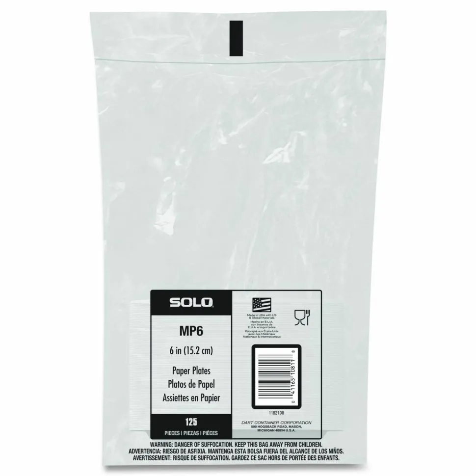 SOLO Paper Dinnerware, ProPlanet Seal, Plate, 6" dia, White, 500/Carton