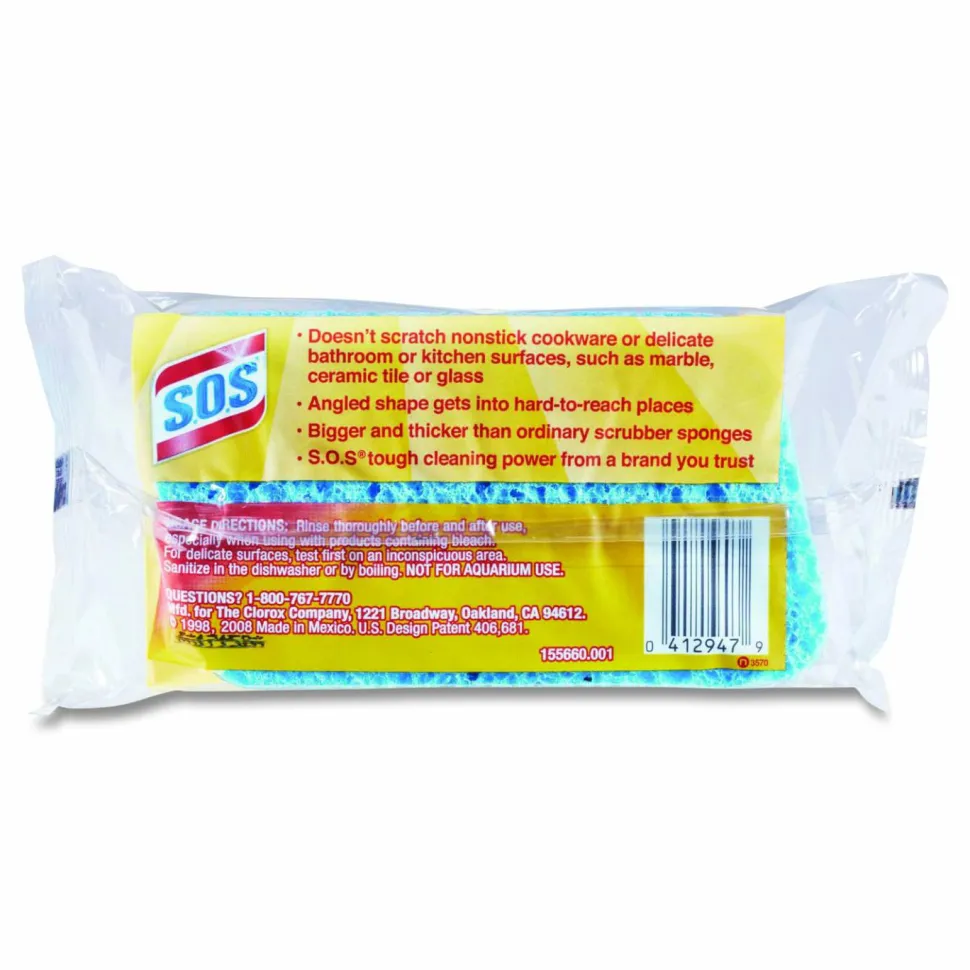 S.O.S. All Surface Scrubber Sponge, 2.5 x 4.5, 0.9" Thick, Dark Blue/Light Blue, 12/Carton