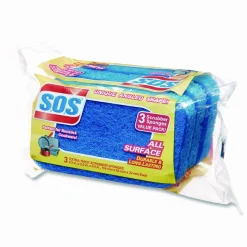 S.O.S All Surface Scrubber Sponge 5.3"H x 3"W x 0.9"D 3 Pack 8 / Carton Cellulose Blue