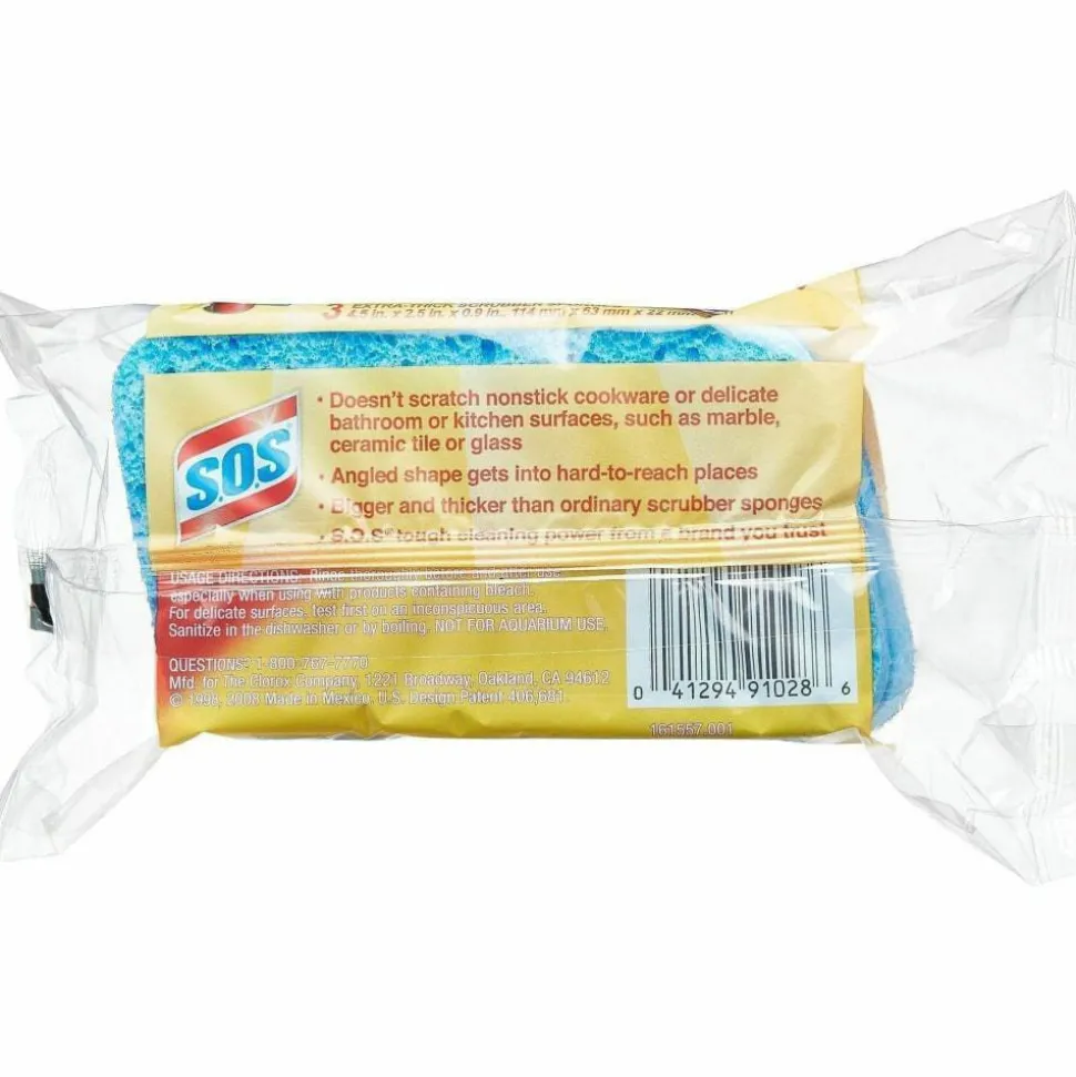 S.O.S All Surface Scrubber Sponge 5.3"H x 3"W x 0.9"D 3 Pack 8 / Carton Cellulose Blue