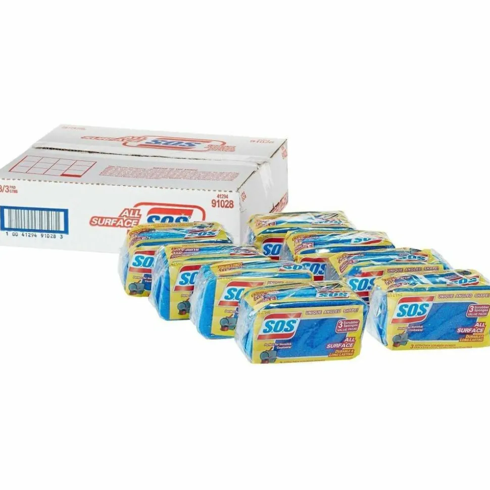 S.O.S All Surface Scrubber Sponge 5.3"H x 3"W x 0.9"D 3 Pack 8 / Carton Cellulose Blue
