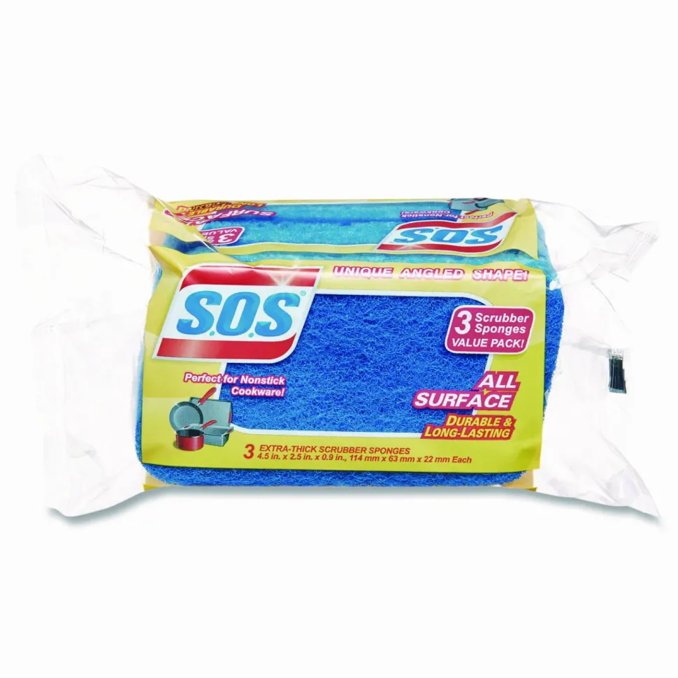 S.O.S All Surface Scrubber Sponge 5.3"H x 3"W x 0.9"D 3 Pack 8 / Carton Cellulose Blue