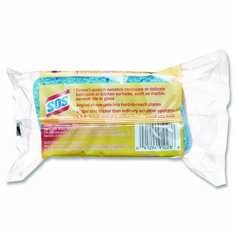 S.O.S All Surface Scrubber Sponge 5.3"H x 3"W x 0.9"D 3 Pack 8 / Carton Cellulose Blue
