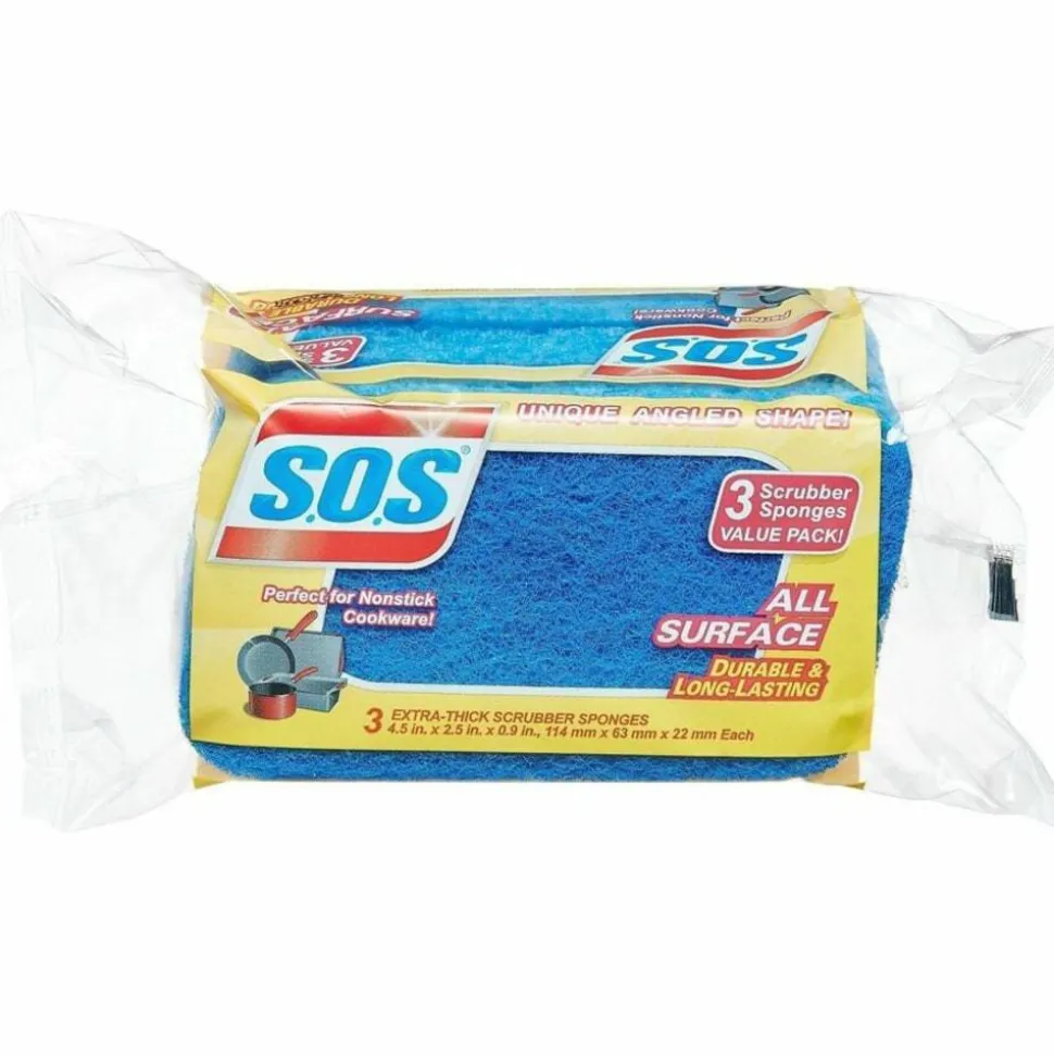 S.O.S All Surface Scrubber Sponge 5.3"H x 3"W x 0.9"D 3 Pack 8 / Carton Cellulose Blue