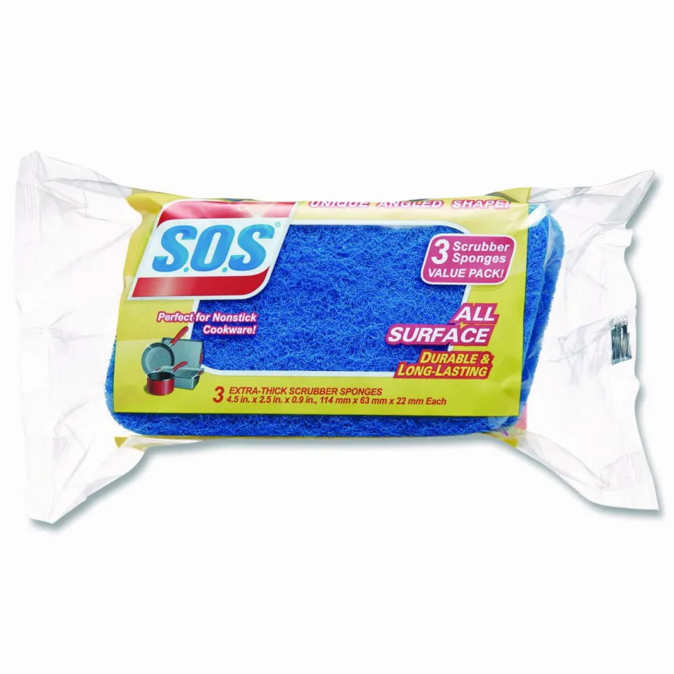S.O.S All Surface Scrubber Sponge 5.3"H x 3"W x 0.9"D 3 Pack 8 / Carton Cellulose Blue