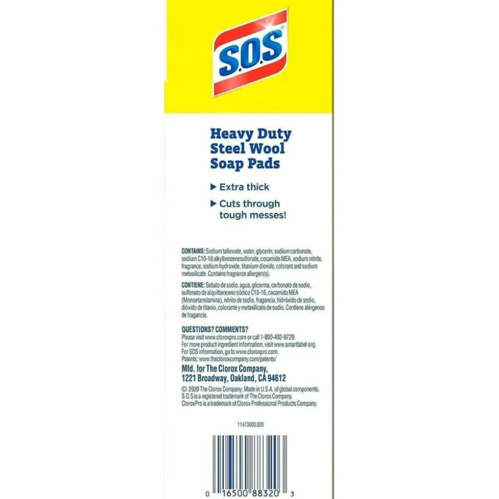 S.O.S Steel Wool Soap Pads 4" Length x 5" Width Heavy Duty Gray, Blue 15Box 480 / Pallet