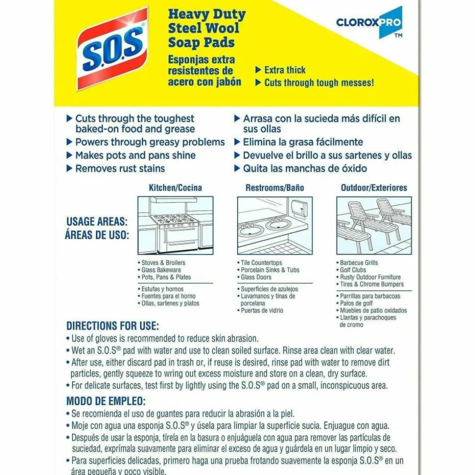 S.O.S Steel Wool Soap Pads 4" Length x 5" Width Heavy Duty Gray, Blue 15Box 240 / Bundle