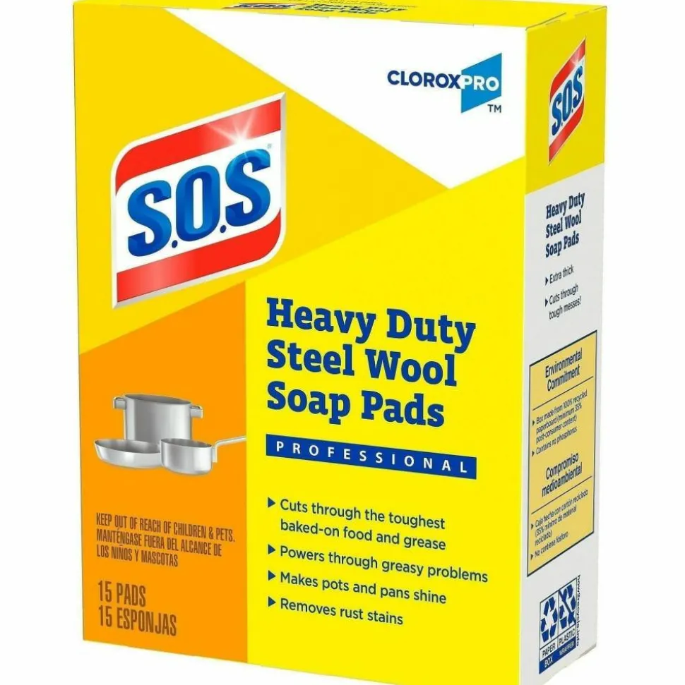 S.O.S Steel Wool Soap Pads 4" Length x 5" Width Heavy Duty Gray, Blue 15Box 240 / Bundle