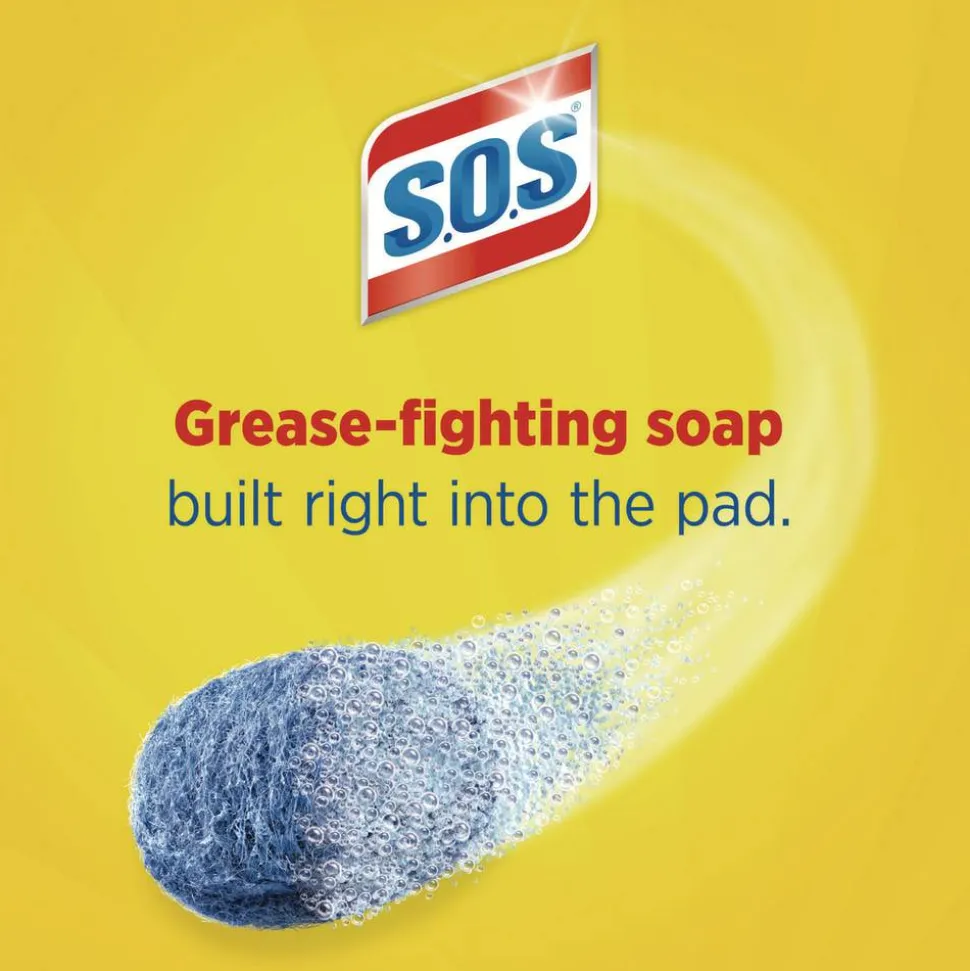 S.O.S. Steel Wool Soap Pads, Steel, 4/Box, 24 Boxes/Carton