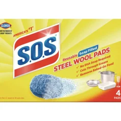 S.O.S. Steel Wool Soap Pads, Steel, 4/Box, 24 Boxes/Carton