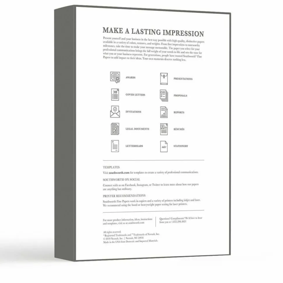 Southworth 100% Cotton Business Multi-Use Printer & Copy Paper, 1 Ream, White, Letter (8.5" x 11"), 500 Sheets Per Ream, 20 Lb, 94 Brightness