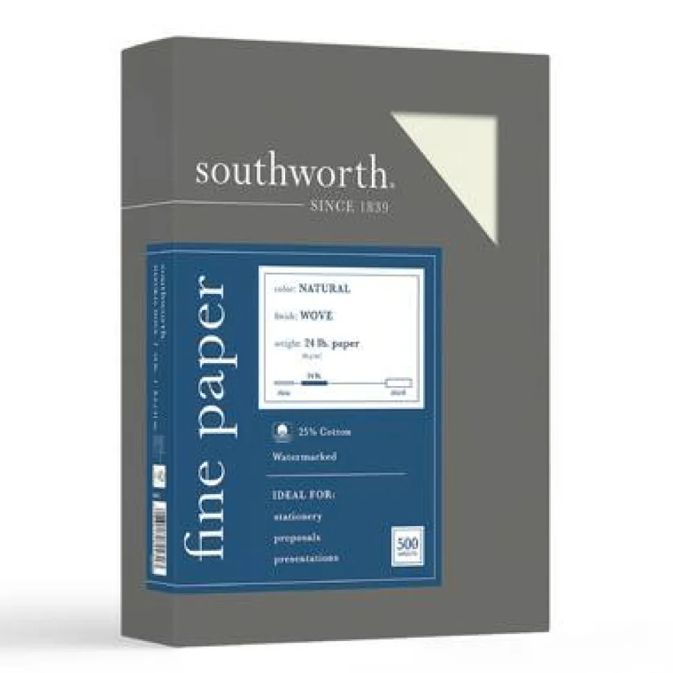 Southworth 25% Cotton Business Paper, 8 1/2" x 11", 24 Lb, Natural, Box Of 500