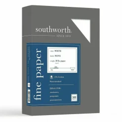 Southworth 25% Cotton Business Paper, 8 1/2" x 11", 20 Lb, White, Box Of 500