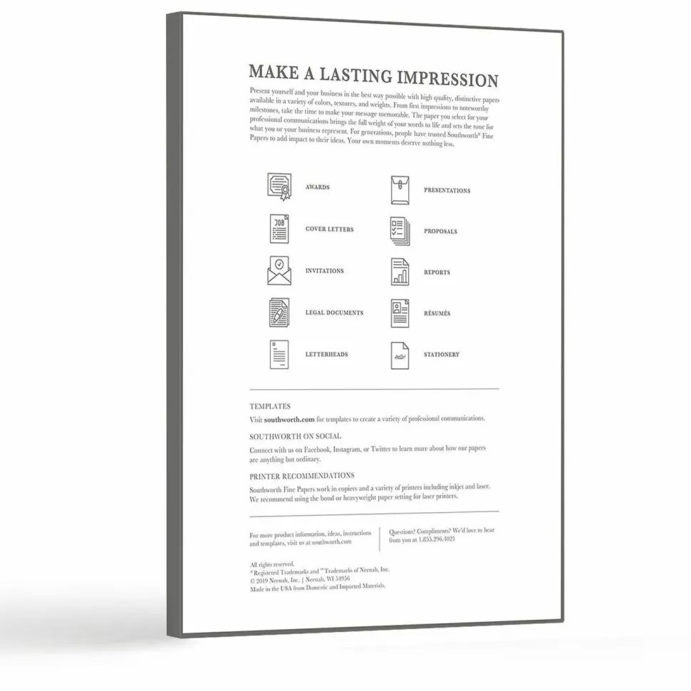 Southworth 100% Cotton Résumé Paper, 8 1/2" x 11", 24 Lb, 100% Recycled, Ivory, Pack Of 100