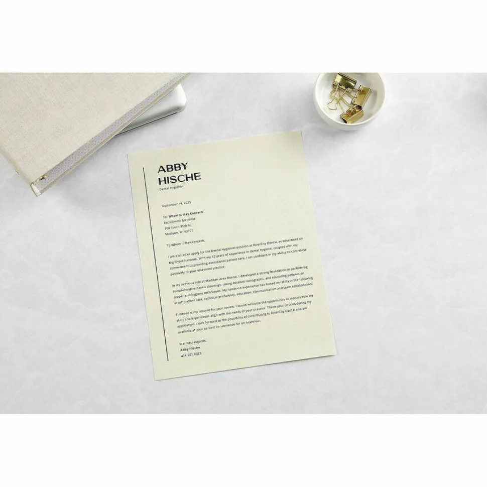 Southworth 100% Cotton Résumé Paper, 8 1/2" x 11", 24 Lb, 100% Recycled, Ivory, Pack Of 100
