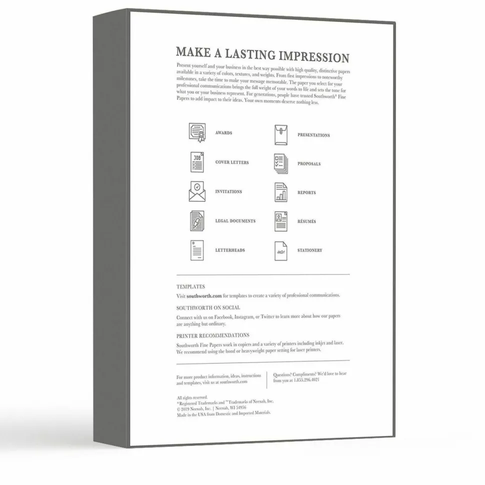 Southworth Diamond White 25% Cotton Business Paper, 8 1/2" x 11", 20 Lb, White, Box Of 500