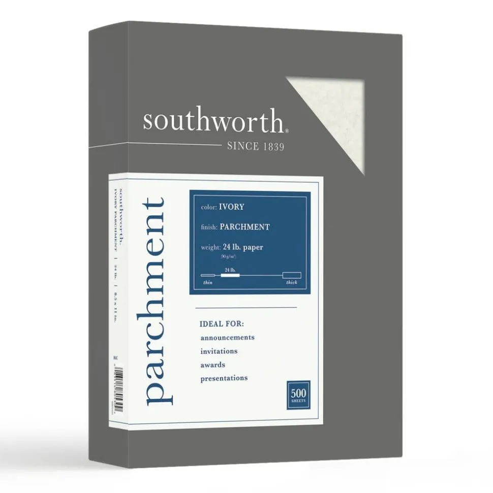 Southworth Fine Business Parchment Paper, 24 Lb, 8 1/2" x 11", Ivory, Pack Of 500 sheets