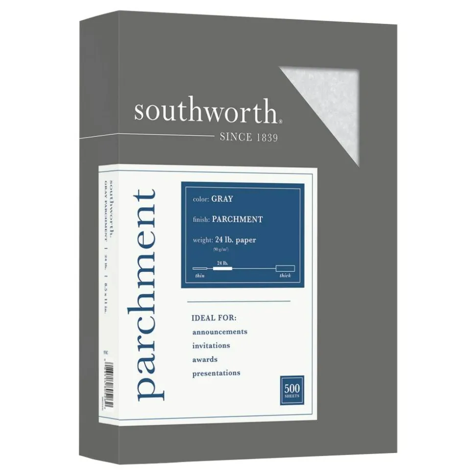 Southworth Parchment Specialty Paper, 24 Lb., 8 1/2" x 11", Gray, Pack Of 500
