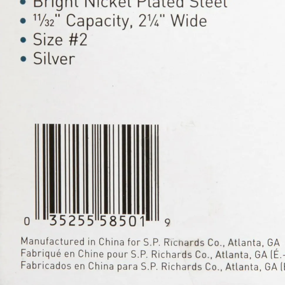 Sparco Boston Bulldog Clips, Size 2, 2 1/4" Wide, 11/32" Capacity, Silver, Box Of 36