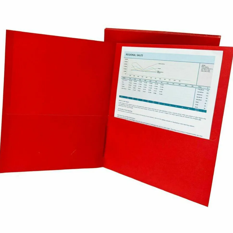 Sparco Leatherette Portfolio, 8-1/2" x 11", 2 Pocket, Red, Box of 25