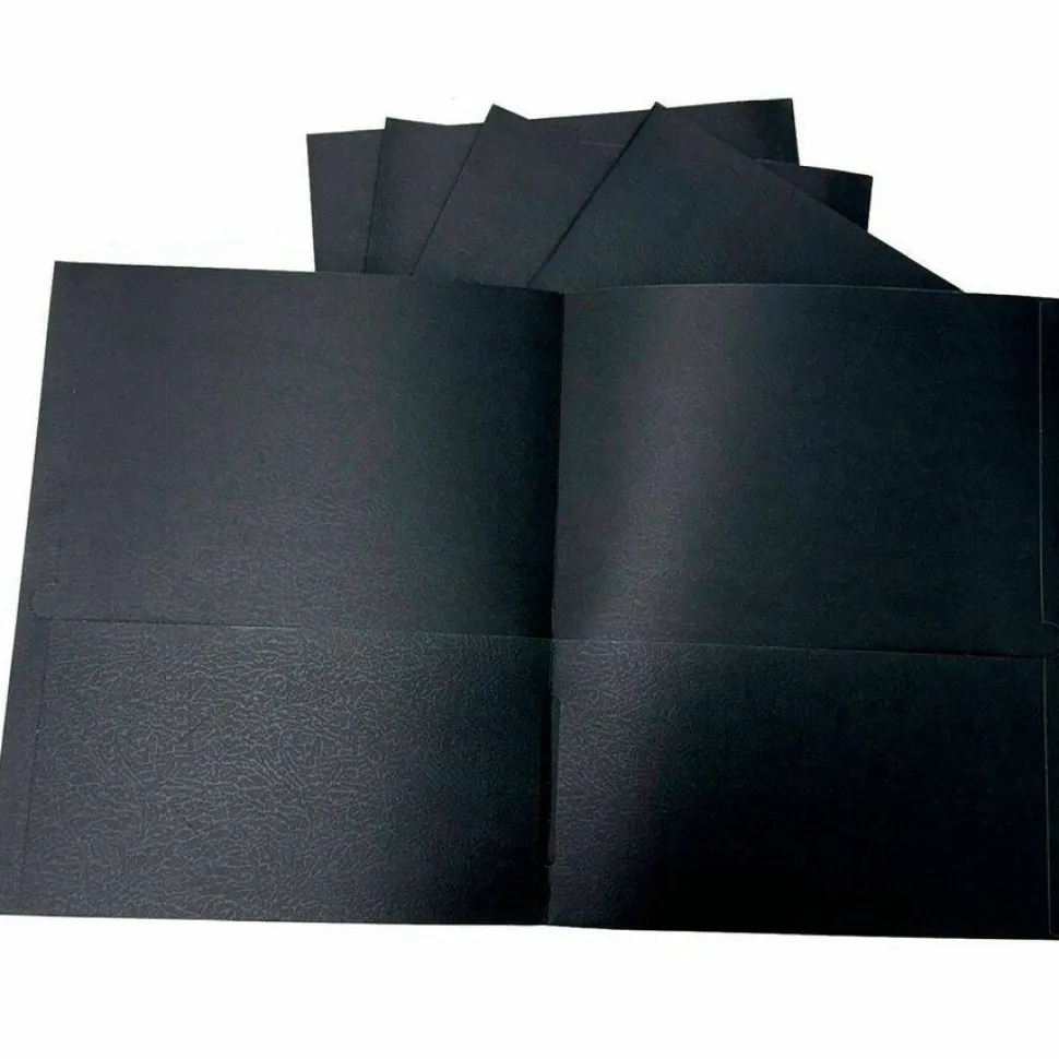 Sparco Leatherette Portfolio, 8-1/2" x 11", 2 Pocket, Black, Box of 25